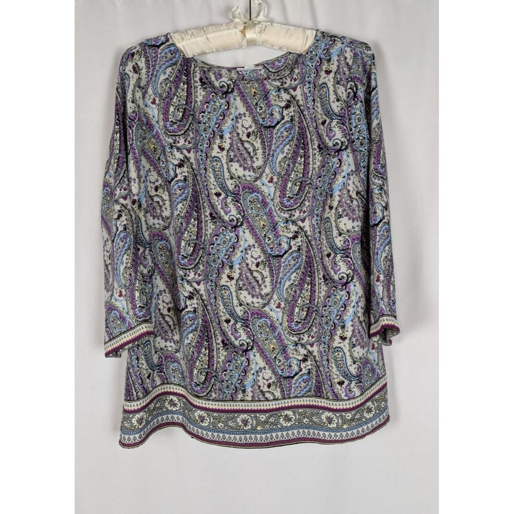 J. Jill Boho Paisley Split Envelope Back Tunic Blouse Geometric M Bohemian Chic